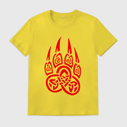 Футболка хлопковая мужская ПЕЧАТЬ ВЕЛЕСА КРАСНЫЙ ЛАПА ВОЛКА, цвет: желтый