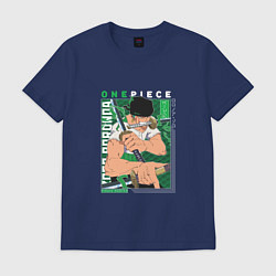Футболка хлопковая мужская Ван-Пис One Piece, Зоро Ророноа Zoro Roronoa с над, цвет: тёмно-синий