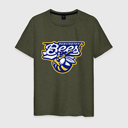 Футболка хлопковая мужская Burlington Bees - baseball team, цвет: меланж-хаки