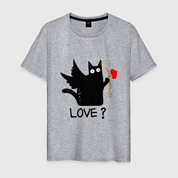 Футболка хлопковая мужская LOVE CAT WHAT cat, цвет: меланж