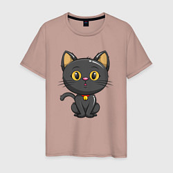 Футболка хлопковая мужская Черный маленький котенок, цвет: пыльно-розовый