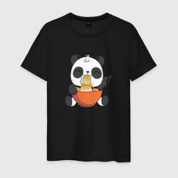 Футболка хлопковая мужская Cute Panda Eating Ramen, цвет: черный