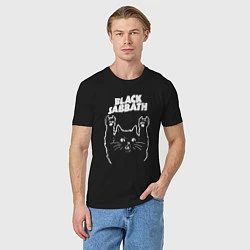 Футболка хлопковая мужская Black Sabbath Рок кот, цвет: черный — фото 2