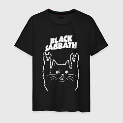 Футболка хлопковая мужская Black Sabbath Рок кот, цвет: черный
