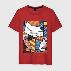 Футболка хлопковая мужская Ромеро Бритто Довольный кот, цвет: красный