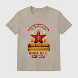 Футболка хлопковая мужская Мужик на дороге НЕ ВАЛЯЕТСЯ - Диванные войска, цвет: миндальный