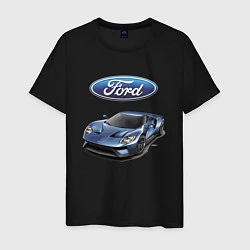 Футболка хлопковая мужская Ford - legendary racing team!, цвет: черный