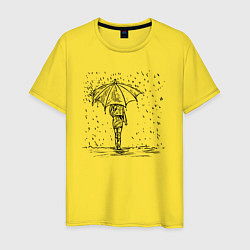 Футболка хлопковая мужская Девушка с зонтом под дождем, цвет: желтый