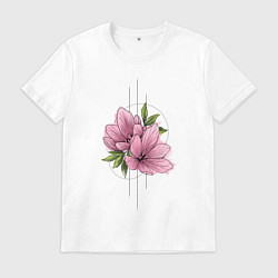 Футболка хлопковая мужская Акварельный розовой цветок, цвет: белый