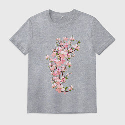 Футболка хлопковая мужская Весна Цветущая сакура Japan, цвет: меланж