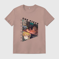 Футболка хлопковая мужская Ван-Пис, Луффи, Зоро Ророноа, Санджи Винсмок, цвет: пыльно-розовый