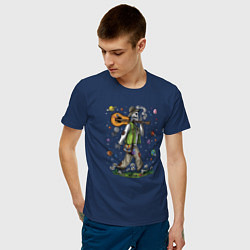 Футболка хлопковая мужская Скелет хиппи цвета тёмно-синий — фото 2