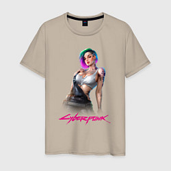 Футболка хлопковая мужская Sexy Judy Cyberpunk 18, цвет: миндальный