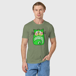Футболка хлопковая мужская Прикольный зеленый кот, цвет: авокадо — фото 2