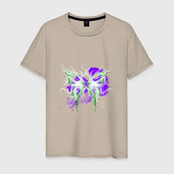 Футболка хлопковая мужская Неоновая зелено-фиолетовая бабочка, цвет: миндальный