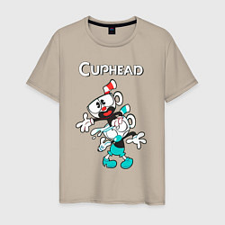 Футболка хлопковая мужская Cuphead веселые чашечки, цвет: миндальный
