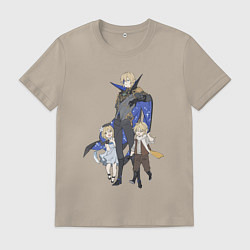 Футболка хлопковая мужская Дайнслейф и маленькие путешественники, цвет: миндальный