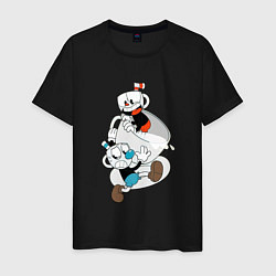 Футболка хлопковая мужская Чашки Cuphead, цвет: черный
