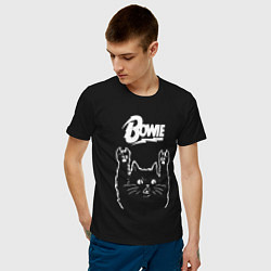 Футболка хлопковая мужская Bowie Рок кот, цвет: черный — фото 2