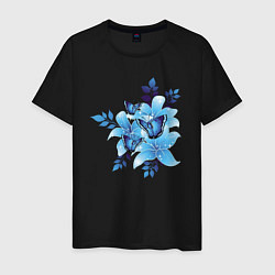 Футболка хлопковая мужская Синие цветы blue flowers, цвет: черный