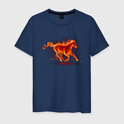 Футболка хлопковая мужская Fire horse огненная лошадь, цвет: тёмно-синий