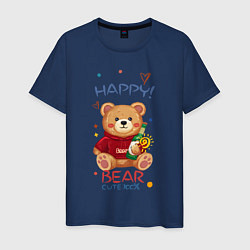 Футболка хлопковая мужская СЧАСТЛИВЫЙ МИШКА HAPPY BEAR CUTE 100%, цвет: тёмно-синий