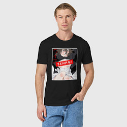 Футболка хлопковая мужская Девушка и надпись Senpai Ahegao, цвет: черный — фото 2