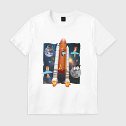 Футболка хлопковая мужская Космические котики Space Cats, цвет: белый