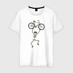 Футболка хлопковая мужская Скелетик и велосипед, цвет: белый