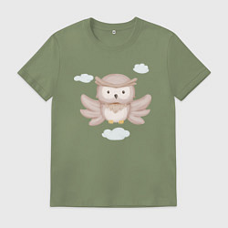 Футболка хлопковая мужская Милый Совёнок Летает Высоко, цвет: авокадо