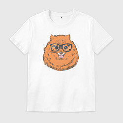 Футболка хлопковая мужская Померанский шпиц хипстер, цвет: белый