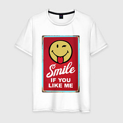 Футболка хлопковая мужская Smile if you like me, цвет: белый