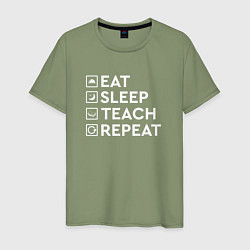 Футболка хлопковая мужская Eat sleep TEACH repeat, цвет: авокадо