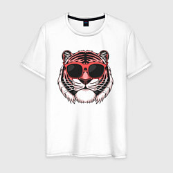 Футболка хлопковая мужская Модный тигр в очках, цвет: белый