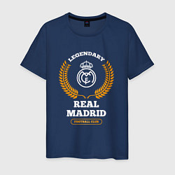 Футболка хлопковая мужская Лого Real Madrid и надпись Legendary Football Club, цвет: тёмно-синий