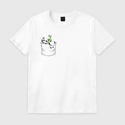 Футболка хлопковая мужская Панды с бамбуком в кармашке, цвет: белый