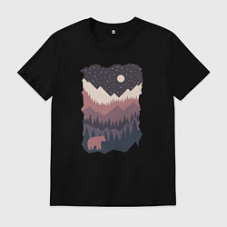 Футболка хлопковая мужская Милый мишка в горах, цвет: черный