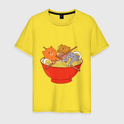 Футболка хлопковая мужская THREE CATS EATING NOODLES, цвет: желтый