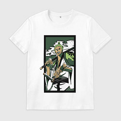 Футболка хлопковая мужская ЗОРО САМУРАЙ ИЗ ВАН ПИСА, цвет: белый