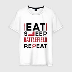 Футболка хлопковая мужская Надпись: Eat Sleep Battlefield Repeat, цвет: белый