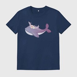 Футболка хлопковая мужская Милый Кит С Цветами, цвет: тёмно-синий