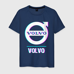 Футболка хлопковая мужская Значок Volvo в стиле Glitch, цвет: тёмно-синий