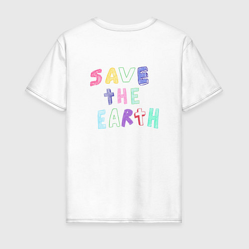 Мужская футболка Save the earth эко дизайн карадашом с маленькой пл / Белый – фото 2
