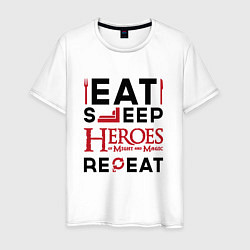 Футболка хлопковая мужская Надпись: Eat Sleep Heroes of Might and Magic Repea, цвет: белый