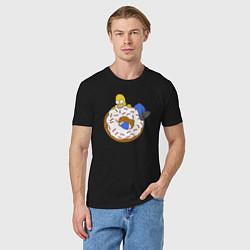 Футболка хлопковая мужская Большой пончик с глазурью принт Гомер, цвет: черный — фото 2