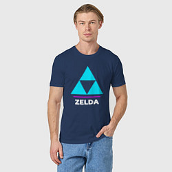 Футболка хлопковая мужская Символ Zelda в неоновых цветах, цвет: тёмно-синий — фото 2
