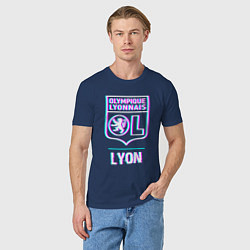 Футболка хлопковая мужская Lyon FC в стиле Glitch, цвет: тёмно-синий — фото 2