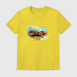 Футболка хлопковая мужская Adventure time ретро авто, цвет: желтый
