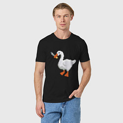 Футболка хлопковая мужская Гусь с ножом опасный , PixelArt, цвет: черный — фото 2