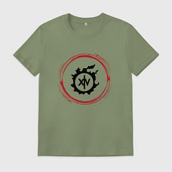 Футболка хлопковая мужская Символ Final Fantasy и красная краска вокруг, цвет: авокадо